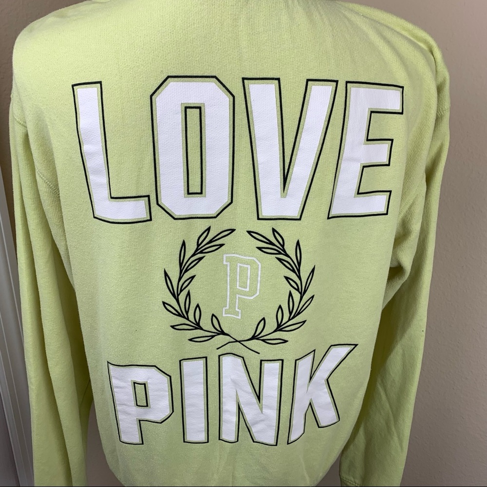 VS PINK Love Pink Back Detail Green Quarter Zip Pullover Sweatshirt - Picture 14 of 15